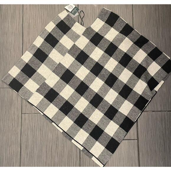 Lauren Ralph Lauren Women’s Black/White Plaid Wool Poncho S/M Old Money - Picture 4 of 5